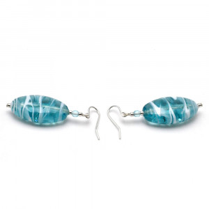 Boucles d'oreilles clous argent turquoise en veritable verre de murano de venise