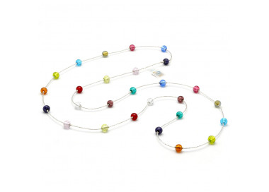 Collier sautoir multicolore en veritable verre de murano de venise