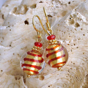 Red murano glass earrings genuine murano glass