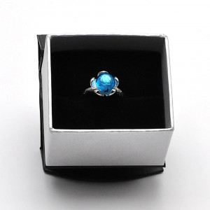 Anillo flor plata y cristal murano azul claro