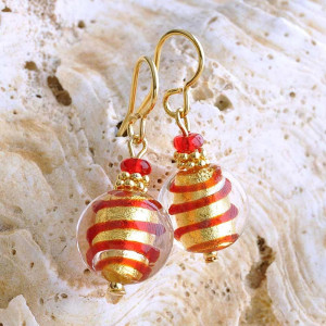 Red and gold murano glass earrings genuine murano glass