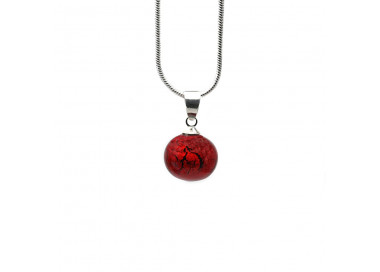 Pendentif perles verre rouge et collier argent 925