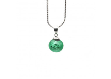 Green glass beads pendant and silver necklace 925