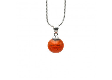 Pendentif perles verre orange et collier argent 925