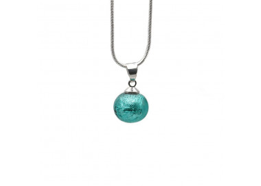 Turquoise glass beads pendant and silver necklace 925