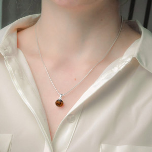 Pendant glass beads amber and necklace silver 925