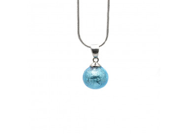 Pendant glass beads azure blue and necklace silver 925