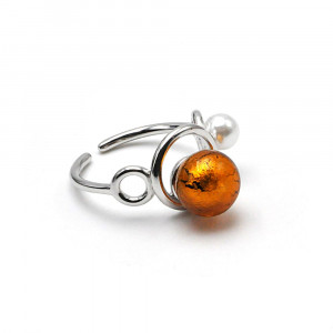 Ring jij en ik zilver en amber kraal in murano glas