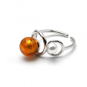 Ring jij en ik zilver en amber kraal in murano glas