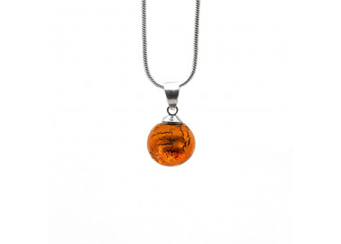 Pendentif perles verre ambre et collier argent 925