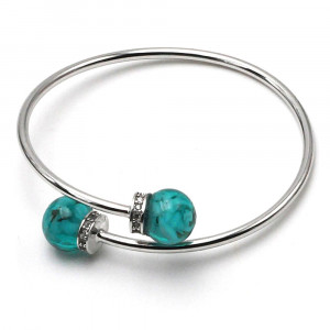 Pulsera de plata con cuentas de esmeralda verde de cristal de murano de venecia