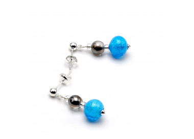 Boucles d'oreilles bleue en veritable verre de murano