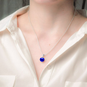 Pendant cobalt glass beads and necklace silver 925