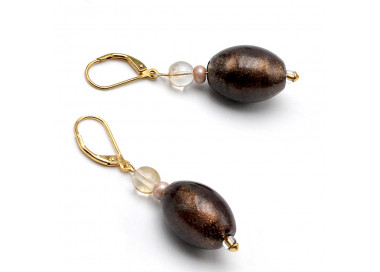 Brown aventurin leverback earrings in genuine murano glass from venice