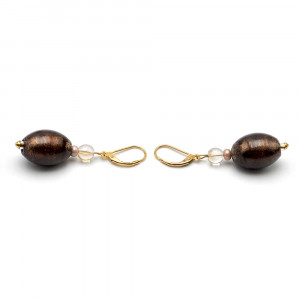 Petite brown - boucles d'oreilles dormeuses aventurine marron en veritable verre de murano de venise