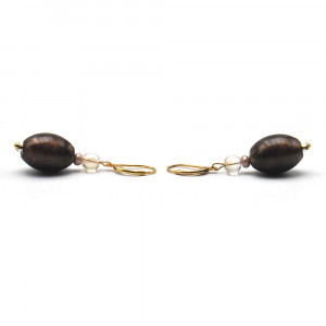 Petite brown - boucles d'oreilles dormeuses aventurine marron en veritable verre de murano de venise