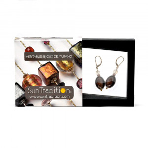 Little brown - brown aventurine sleeping earrings in genuine murano glass from venice