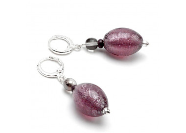 Boucles d'oreilles dormeuses aventurine amethyste en veritable verre de murano de venise