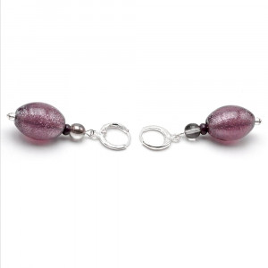 Petite amethyste - boucles d'oreilles dormeuses aventurine amethyste en veritable verre de murano de venise