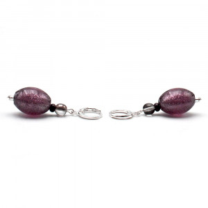 Petite amethyste - boucles d'oreilles dormeuses aventurine amethyste en veritable verre de murano de venise