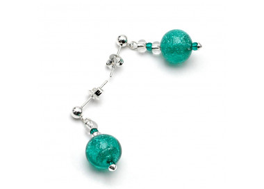 Boucles d'oreilles vertes turquoises en veritable verre de murano de venise