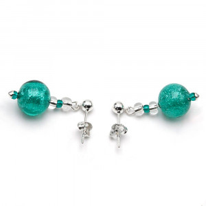 Boucles d'oreilles vertes turquoises en verre de murano de venise