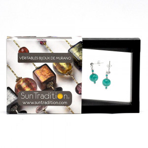 Givre vert - boucles d'oreilles vertes turquoises en veritable verre de murano de venise