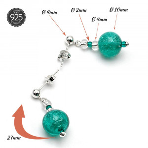 Givre vert - boucles d'oreilles vertes turquoises en veritable verre de murano de venise