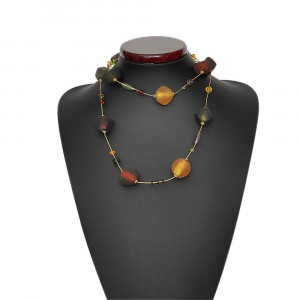 Collier en verre murano or et ambre long 