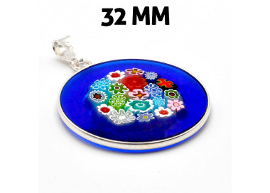 , colgante de cristal de murano murrine millefiori azul y plata