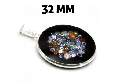 Colgante de cristal de murano murrine millefiori negro y plata