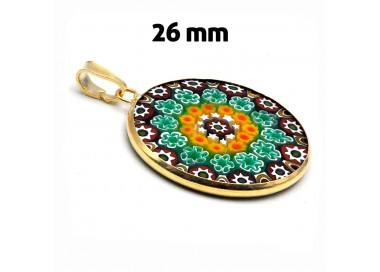 Pendentif verre de murano murrine millefiori vert et or