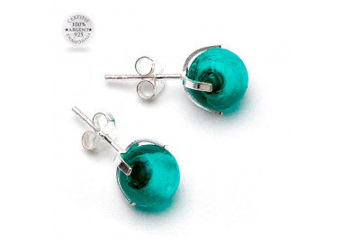 Boucles d'oreilles clou turquoise en veritable verre de murano de venise