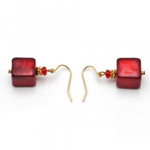 boucles d'oreilles rouge et or en verre de Venise