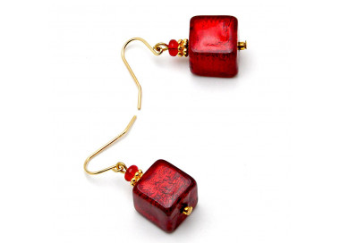 boucles d'oreilles rouge et or en verre de murano