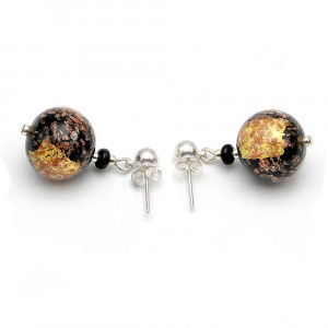 boucles d'oreilles en verre de Murano marron et or