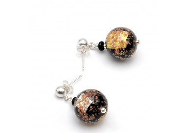 boucles d'oreilles en verre de Murano marron et or