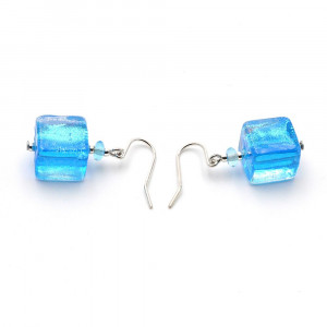 Azure Blue Dicroic Cube - Blue Murano Glass Earrings