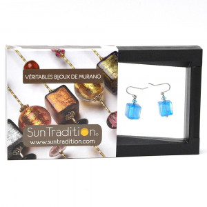 Azure Blue Dicroic Cube - Blue Murano Glass Earrings