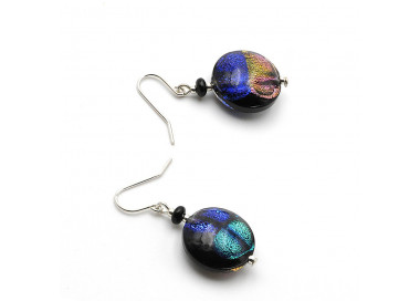 Black Dicroic Pastille - Black dicroic Murano glass earrings