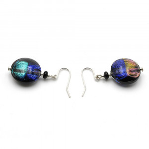 Black Dicroic Pastille - Black dicroic Murano glass earrings