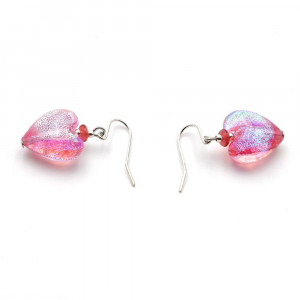 Pink Dicroic Heart - Dicroic pink heart earrings