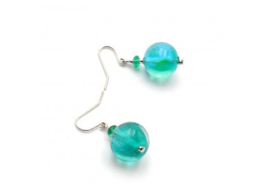 Dicroic Green Ball - Dicroic Green Round Bead Earrings