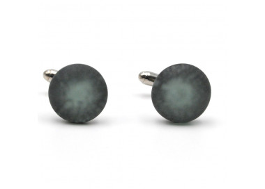 Round gray satin cufflinks in genuine venice murano glass