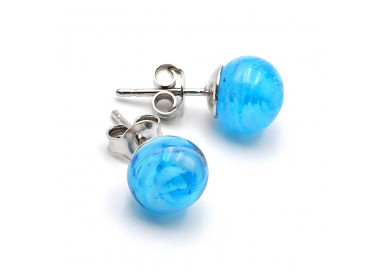 Boucles d'oreilles clou bleu azur en veritable verre de murano de venise