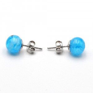 Boucles d'oreilles clou bleu azur en veritable verre de murano de venise