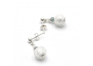 Neve silver - white and silver earrings in real venice murano glass