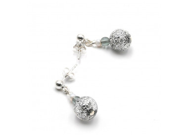 Neve gray silver - gray and silver earrings in real venice murano glass