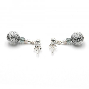 Neve grey silver - pendientes grises y plateados en auténtico cristal de murano venecia