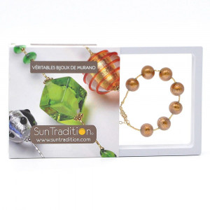 braune Kugel – braunes und goldenes Armband aus echtem Muranoglas